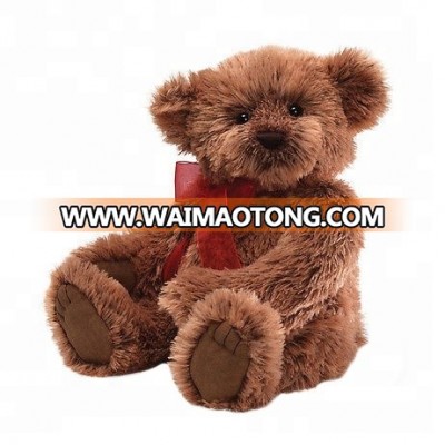 wholesale brown soft teddy bear plush toys with red ribbon